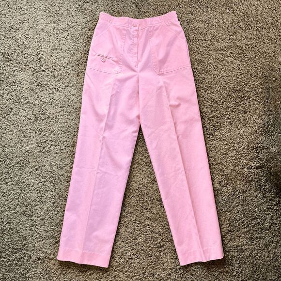 Vintage 80s Koret Bubblegum Pink High-Waist Cotton Trouser Pants - Picture 1 of 10